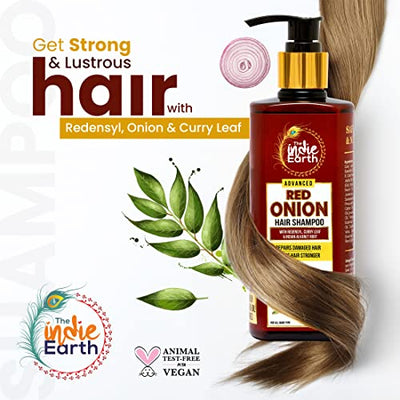 4x The Indie Earth Advanced Red Onion Shampoo 300ml/10 Fl.Oz with 15+ natural ingredients including Red Onion, Curry Leaf & Indian Alkanet Root - Pack of 4