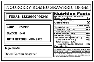Nourcery Dried Kombu Strips, 50g (Dashi Kombu Dried Kelp)