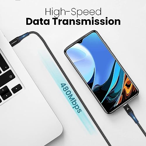 Ambrane Fast 100W Output Cable with Type-C to Type-C for Mobile, Laptop, Macbook & Table Charging, 480mbps Data Sync Speed, Braided Cable, 1.5m Length (ABCC-100, Black-Grey)