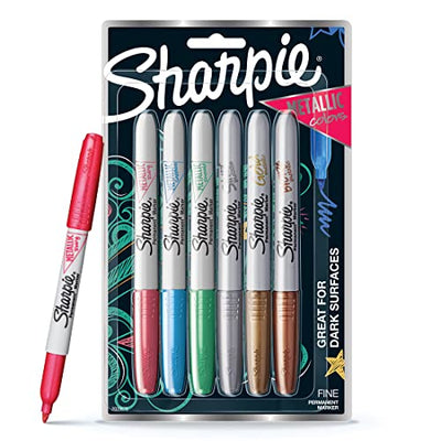 Sharpie Fine Tip Permanent Markers, Metallic, Assorted, 6 Markers