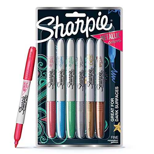Sharpie Fine Tip Permanent Markers, Metallic, Assorted, 6 Markers