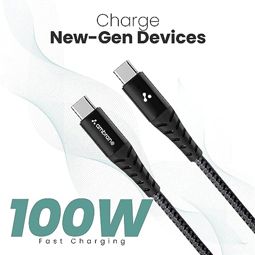 Ambrane Fast 100W Output Cable with Type-C to Type-C for Mobile, Laptop, Macbook & Table Charging, 480mbps Data Sync Speed, Braided Cable, 1.5m Length (ABCC-100, Black-Grey)