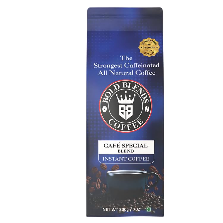 Bold Blends Cafe Special Blend 200g Pack Instant Coffee Powder | 5‎7% Coffee 43% Chicory | Medium Roast Strongest Caffeinated All Natural Coffee | Premium Blend of Arabica & Robusta to Energize Yourself