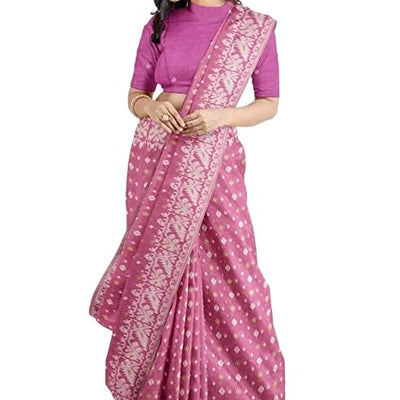 Anchol Saree Women's Traditional Bengal Cotton Silk Jamdani Saree. (Deep Pink)