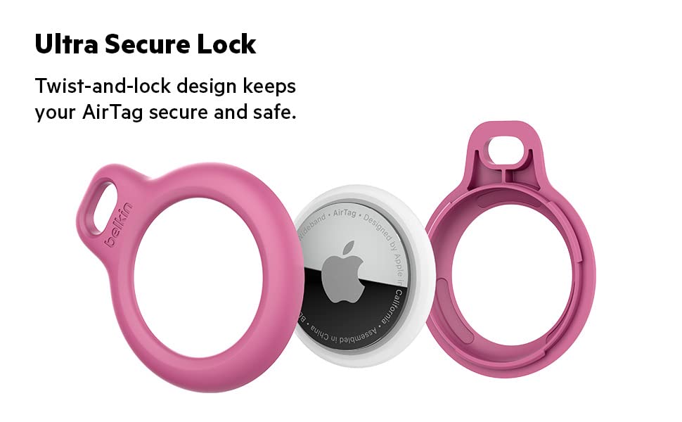Belkin AirTag Case with Strap, Secure Holder Protective Cover for Air Tag with Scratch Resistance Accessory - Pink Colour. (F8W974)