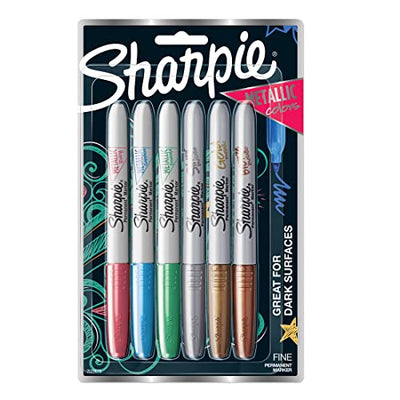Sharpie Fine Tip Permanent Markers, Metallic, Assorted, 6 Markers