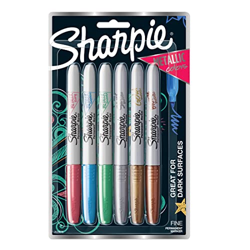Sharpie Fine Tip Permanent Markers, Metallic, Assorted, 6 Markers