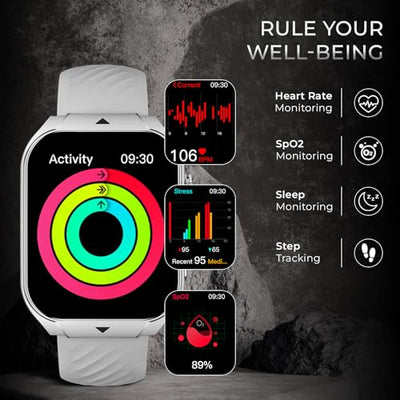 beatXP Unbound Curv 1.96” 3D Curved AMOLED Bluetooth Calling Smart Watch, Metal Body, Rotary Crown, Always On Display, Wireless Charging (Iced Silver)