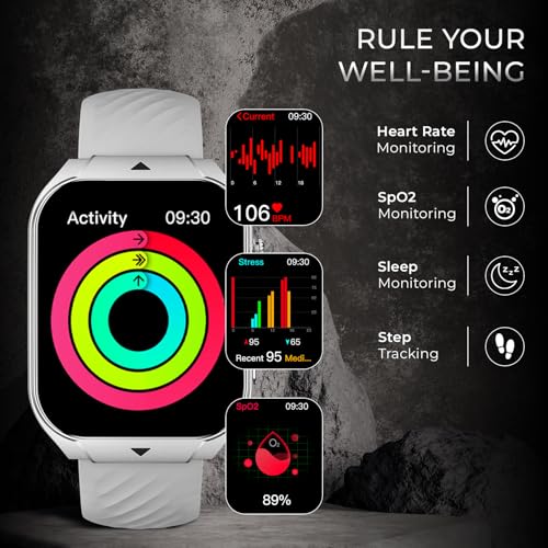 beatXP Unbound Curv 1.96” 3D Curved AMOLED Bluetooth Calling Smart Watch, Metal Body, Rotary Crown, Always On Display, Wireless Charging (Iced Silver)