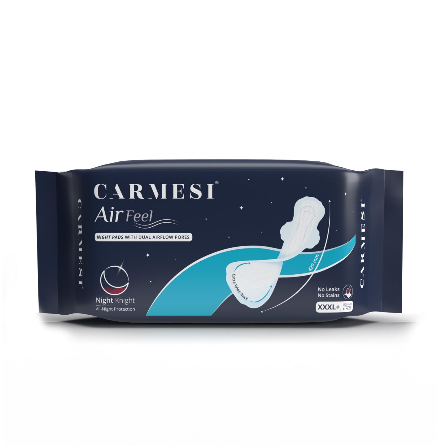 Carmesi Air Feel Night Sanitary Pads | 8 XXXL+ Extra-Long Pads With Wide Back | All-Night Stain Protection | No Leaks | Super-Absorbent Core | Airy, Sweat-Free | Soft & Ultra-Thin | Non-Toxic