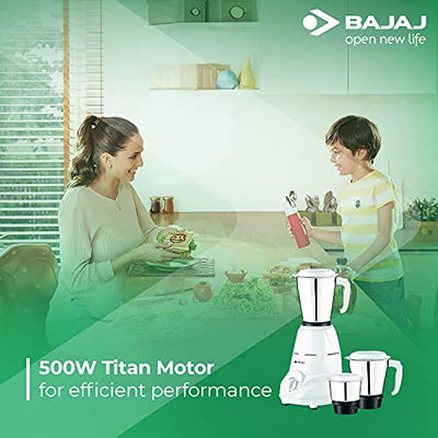 Bajaj Rex 500W Mixer Grinder with Nutri-Pro Feature, 3 Jars, White (Indian Plug)