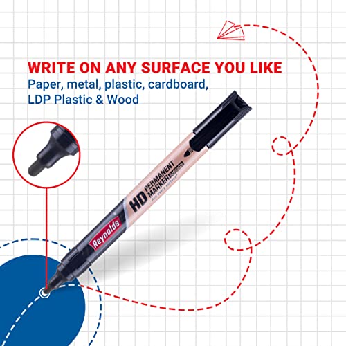 Reynolds HD permanent marker - Black Ink, Pack of 10