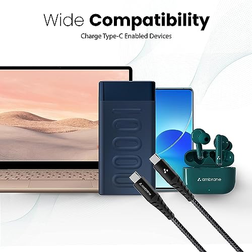 Ambrane Fast 100W Output Cable with Type-C to Type-C for Mobile, Laptop, Macbook & Table Charging, 480mbps Data Sync Speed, Braided Cable, 1.5m Length (ABCC-100, Black-Grey)