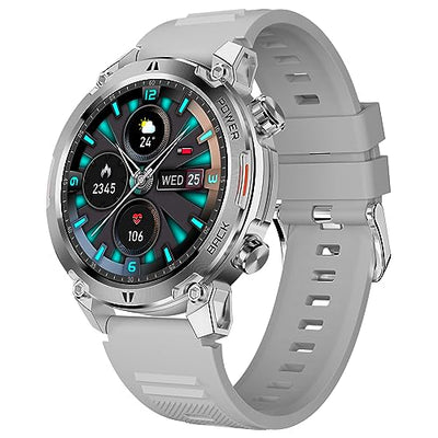 beatXP Terra 1.36” HD Display Bluetooth Calling Rugged Smart Watch, Metal Body, Functional Crown, 366 * 366px, 500 nits, 60Hz Refresh Rate, Always On Display (Iced Silver)