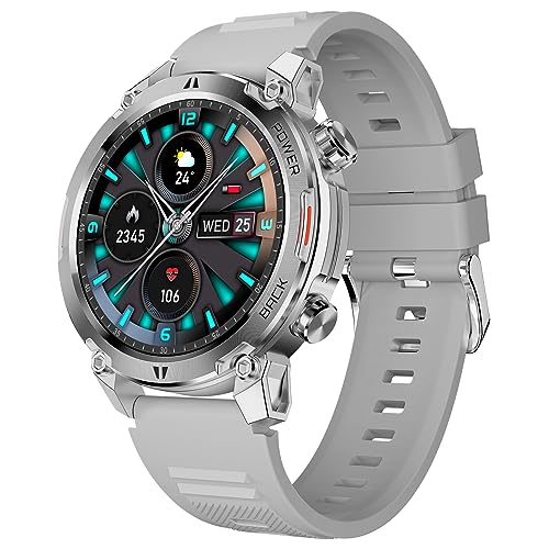 beatXP Terra 1.36” HD Display Bluetooth Calling Rugged Smart Watch, Metal Body, Functional Crown, 366 * 366px, 500 nits, 60Hz Refresh Rate, Always On Display (Iced Silver)
