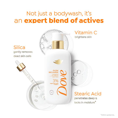 Dove Glow Recharge Serum Body Wash | 3% Brightening Serum + Vit C | Energizes & Illuminates skin | Paraben & SLS free | 300 ml