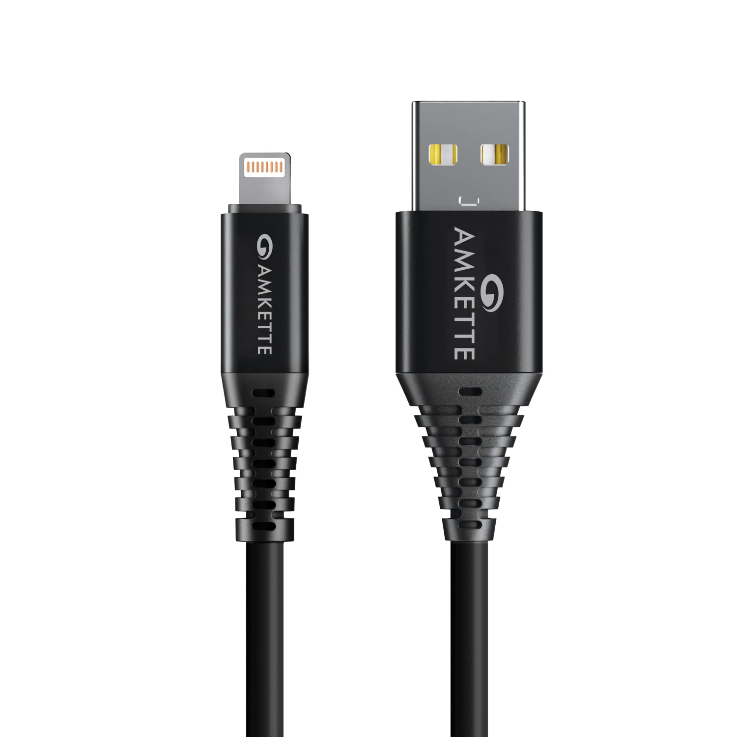 AMKETTE PowerPro iPhone Fast Charging Cable, USB to 8-Pin Fast Charging with Up to 480 Mbps Transfer Speed and 6 Months Warranty - 1 Meter (Black)