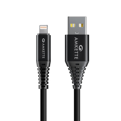 AMKETTE PowerPro iPhone Fast Charging Cable, USB to 8-Pin Fast Charging with Up to 480 Mbps Transfer Speed and 6 Months Warranty - 1 Meter (Black)