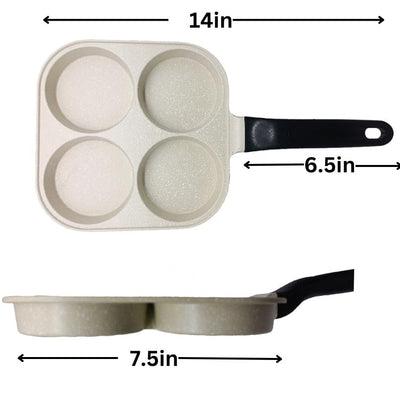 2heet Non Stick Appam Maker Uttappa Tawa (4-Cavities), Granite Uttapam Pan, Gas&Induction Compatible, 19.5 cm, PFOA Free (Beige)