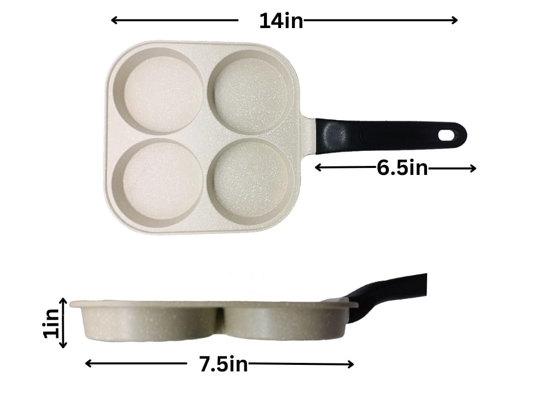 2heet Non Stick Appam Maker Uttappa Tawa (4-Cavities), Granite Uttapam Pan, Gas&Induction Compatible, 19.5 cm, PFOA Free (Beige)