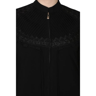 BT - Being Traditional Women’s Front Open Pleated Abaya in Nida Matte Fabric with Lace Work & Zipper Closure (2XL, Black)