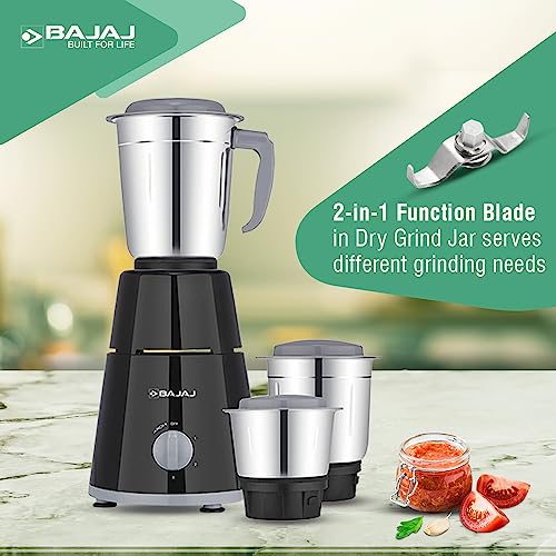 Bajaj Gx 1 Mixer Grinder,500W Titan Motor,3 Jars,2 In 1 Function Blade, Black (Indian Plug)