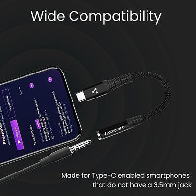 Ambrane Type C to 3.5 mm Audio Jack Connector, Headphones Jack Converter for Samsung, oneplus, iPod and Other Devices (ACXS-1, Black)