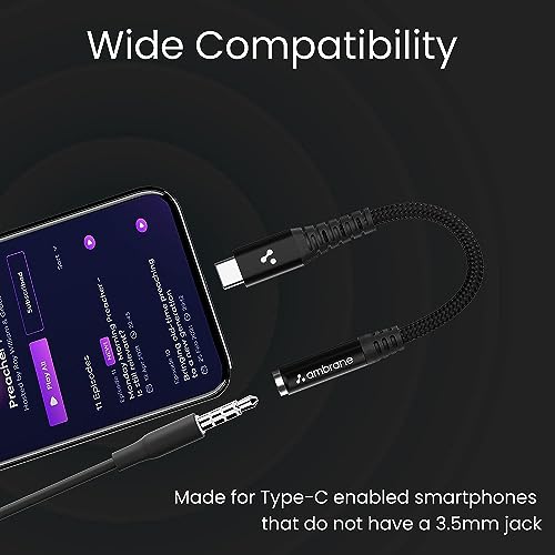 Ambrane Type C to 3.5 mm Audio Jack Connector, Headphones Jack Converter for Samsung, oneplus, iPod and Other Devices (ACXS-1, Black)