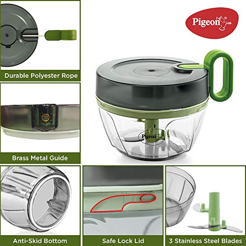 Pigeon 14515 Plastic Mini Handy Pro and Compact Chopper with 3 Blades (400 ml, Grey)