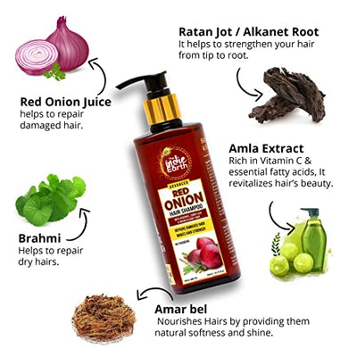 4x The Indie Earth Advanced Red Onion Shampoo 300ml/10 Fl.Oz with 15+ natural ingredients including Red Onion, Curry Leaf & Indian Alkanet Root - Pack of 4