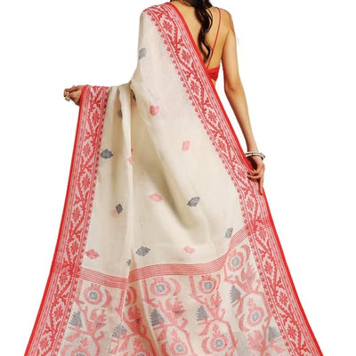 Aditri Jamdani Handloom Jamdani On Linen Women's Saree: Elevate Your Style With Timeless Elegance And Grace, Perfect For Every Occasion And Celebration! (Ethnic Motifs)