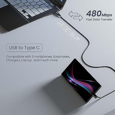 Ambrane Type C Standing cable, 3A Fast Charging, Perfect for Holding Mobile while Charging/Binge-Watching & 480 Mbps Data Sync Cable Compatible with all Type C Devices 1.5m (ABSC-15 Black)