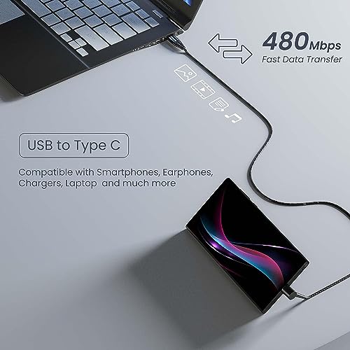 Ambrane Type C Standing cable, 3A Fast Charging, Perfect for Holding Mobile while Charging/Binge-Watching & 480 Mbps Data Sync Cable Compatible with all Type C Devices 1.5m (ABSC-15 Black)