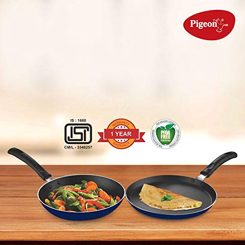 Pigeon by Stovekraft Aluminium Outer Lid Pressure Cooker Cooker 3 and 5 Litre with Kadai with Glass Lid Flat Tawa and Fry Pan Combo, Silver, Large (14466)