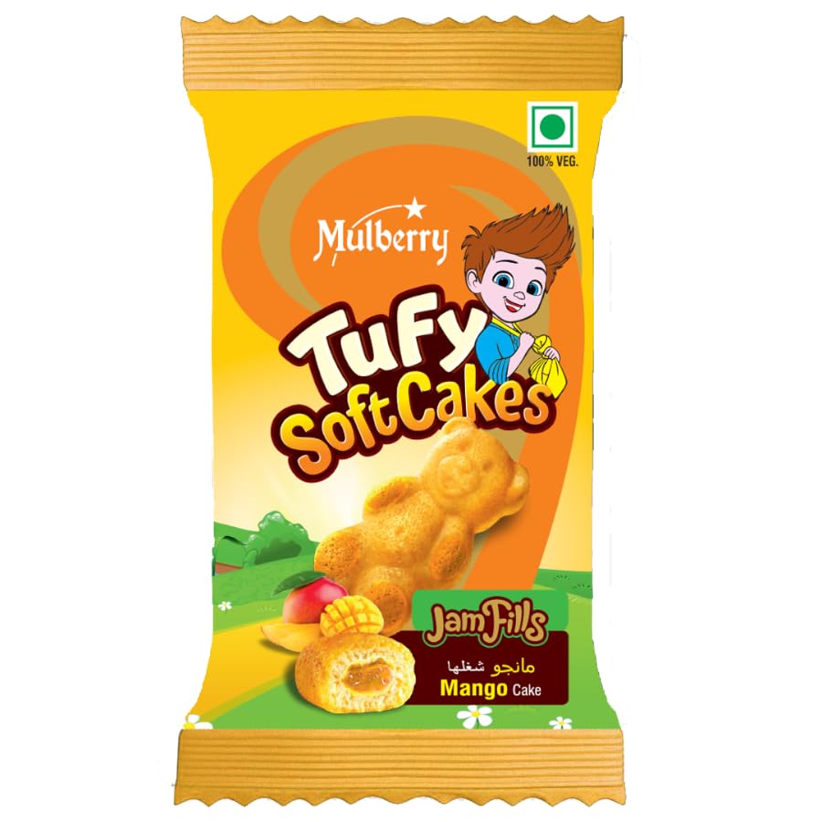 Mulberry Tufy Teddy Soft Cakes | Enriched with Mango Filled | Mono Outer Cookie Cake | Vegetarian Fruit Cake For Kids and Adults | 336 gms