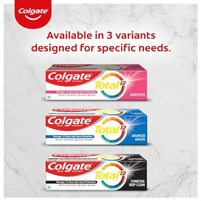 Colgate Total 300gm (2 x 150gm) Advanced Health Antibacterial Toothpaste, Tooth Paste with 12-Hour Anti-Germ Protection, Whole Mouth Health, World's No. 1* Germ-fighting Toothpaste (Combo Pack Offer)