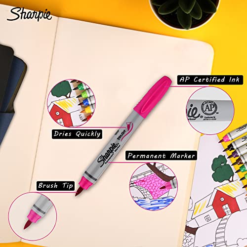 Sharpie Brush Tip Permanent Marker, Assorted, 12 Markers