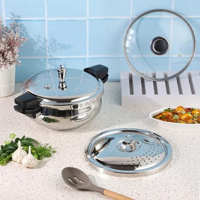 Vinod Stainless Steel Sandwich Bottom Magic Outer Lid Pressure Cooker, 3.5 Liter, Silver