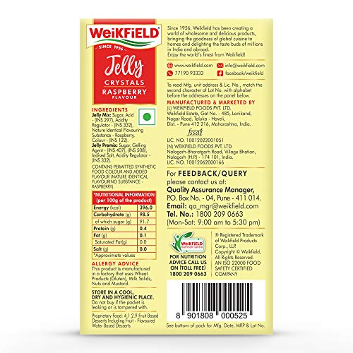 Weikfield Jelly Crystals | Raspberry Flavour| 90g Carton