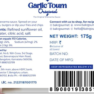 Bakr Gourmet Natural Middle Eastern Garlic Toum Shawarma Sauce, No Added Preservatives - 175 gm