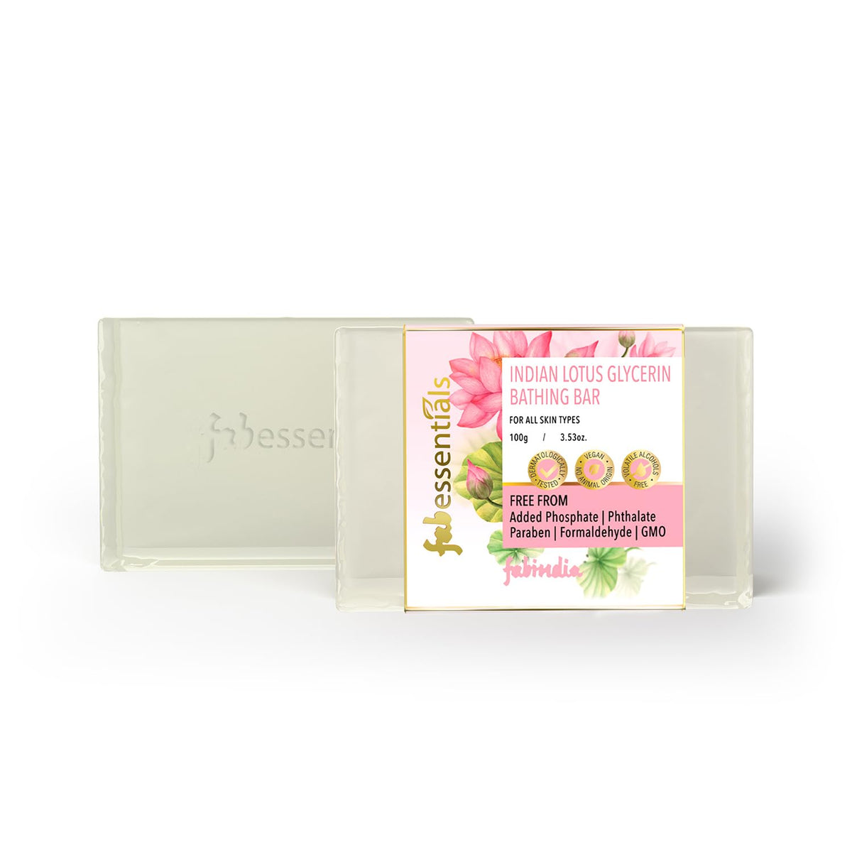 8x Fabessentials Indian Lotus Glycerin Bathing Bar | with Natural Bioactives | for Cleansing, Nourishing and Rejuvenating Skin | Vegan & Toxin Free - 100 gm Pack of 8