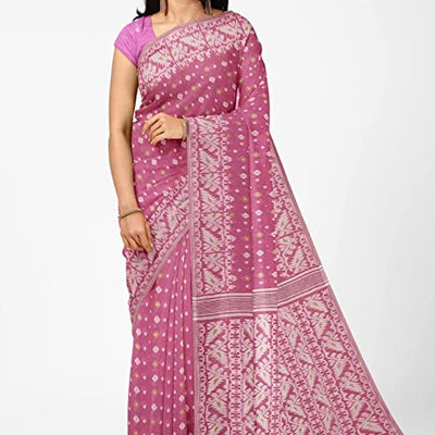 Anchol Saree Women's Traditional Bengal Cotton Silk Jamdani Saree. (Deep Pink)