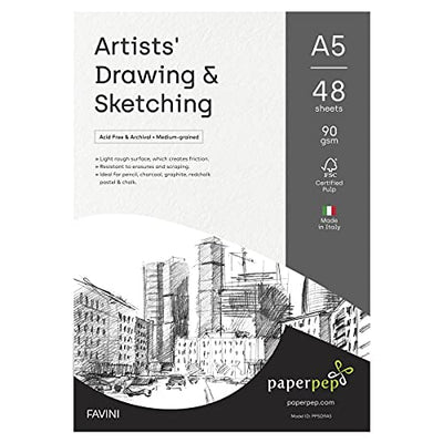 PaperPep Artists' Sketching & Drawing Paper 90GSM A5 Pack of 96 for Sketching & Drawing with Pencil, Charcoal, Graphite, redchalk Pastel, Chalk, Oil Pastel & Wax Crayon for Artists' & Amateurs