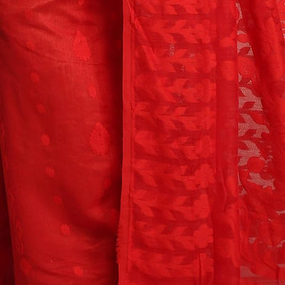 BENGAL HANDLOOM Women's Cotton Silk Dhakai Bbd1 Soft Jamdani Sarees, Red