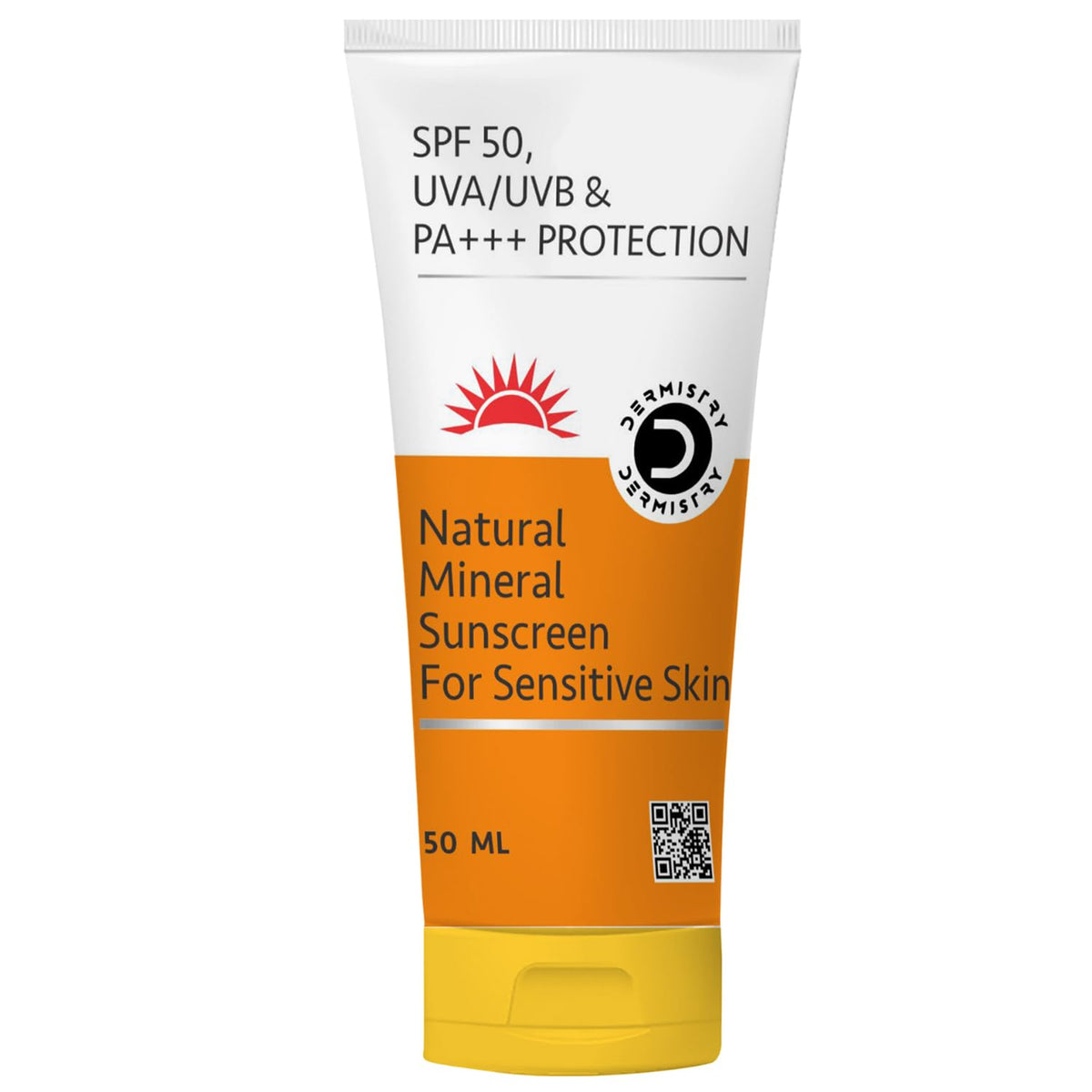 Dermistry Natural Mineral Based Oil Free Pollution Protect Water Based Sunscreen SPF 50 For Sensitive Skin, UVA UVB PA+++ Protection Water Resistant Men Women Children & Kids - 50ml