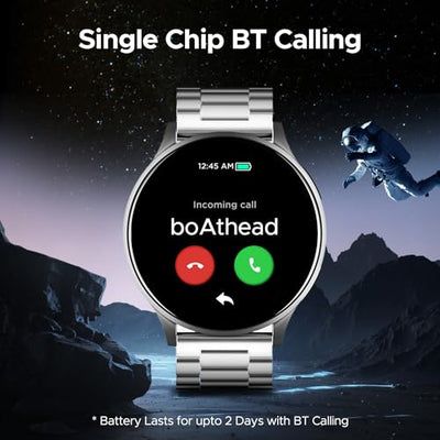 boAt Lunar Orb Smart Watch with 1.45" AMOLED Display, BT Calling, DIY Watch Face Studio, Coins, Crest App Health Ecosystem, Live Cricket&Football Scores, IP67(Steel Silver)