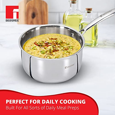 Bergner TriPro Tri-ply Stainless Steel Saucepan with Stainless Steel Lid 18 cm, 2.45 Litre, Induction Base, Silver