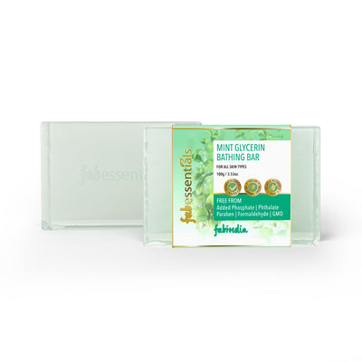 8x Fabessentials Mint Glycerin Bathing Bar | with Natural Bioactives | for Cleansing, Nourishing and Rejuvenating Skin | Vegan & Toxin Free - 100 gm Pack of 8