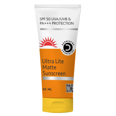 Dermistry Ultra Lite Matte Finish Oil Free SPF 50 Sunscreen, For Oily Acne Prone & All Skin Types, Face Body Moisturizer Daily Use Broad Spectrum No White Cast, Light Water Based Men Women 50ml