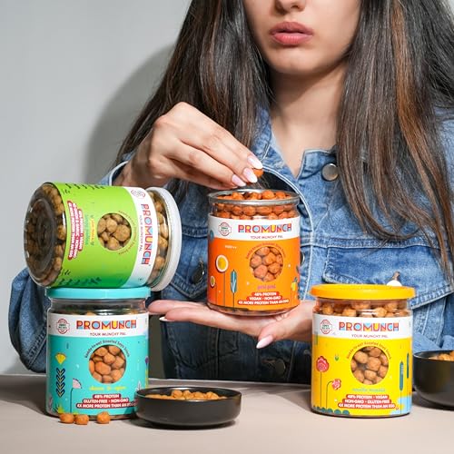PROMUNCH Roasted Soya Snack - Pack of 3, Flavour: Cheese & Onion, Peri-Peri And Noodle Masala,150 g Each